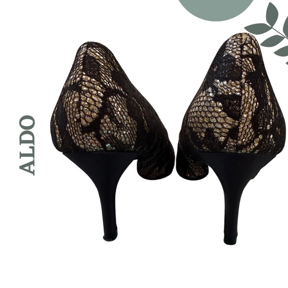 🛍️3/$40 ALDO Black Lace Overlay Pumps  Heels - Size 6 US / 36 EU - Picture 4 of 8